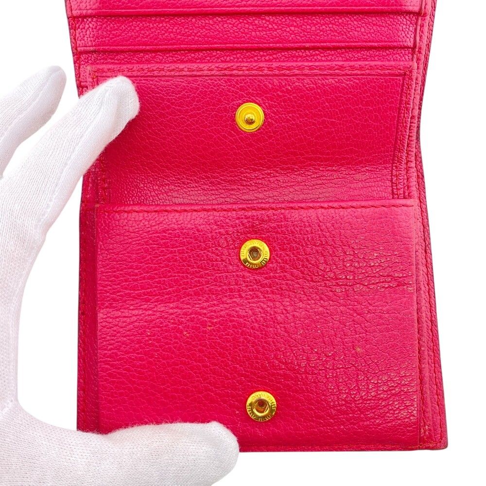 Miu Miu Logo Leather Compact Wallet Bifold Pink — view 5