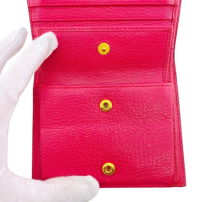 Miu Miu Logo Leather Compact Wallet Bifold Pink — view 5