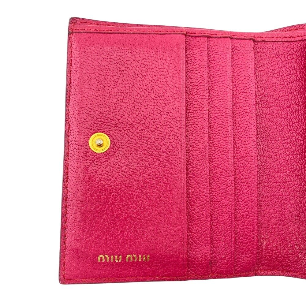 Miu Miu Logo Leather Compact Wallet Bifold Pink — view 7