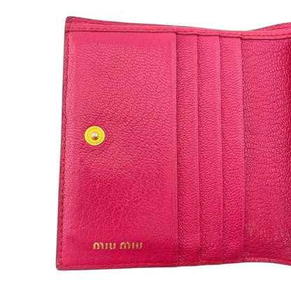 Miu Miu Logo Leather Compact Wallet Bifold Pink — view 7