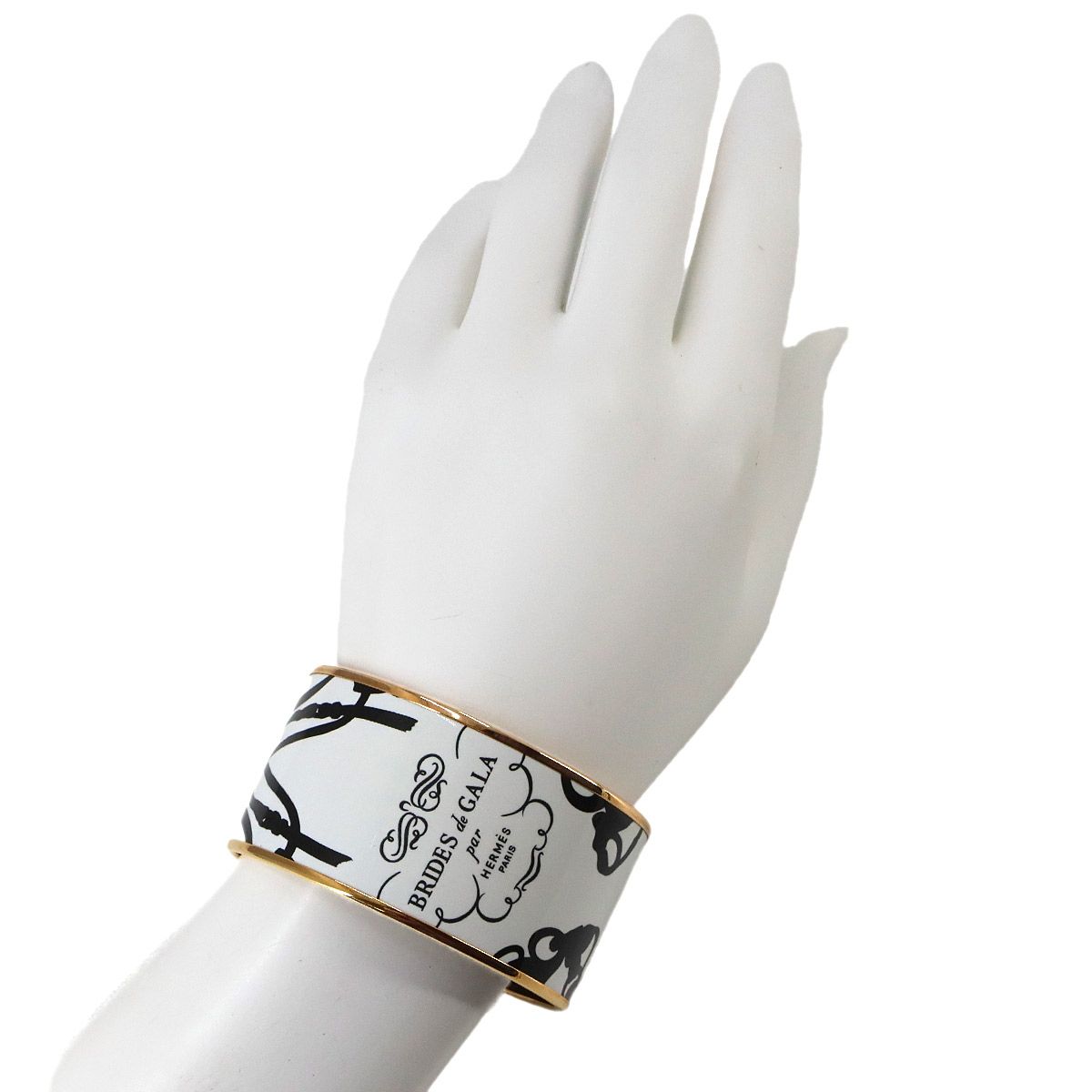 Hermes Enamel TGM Bangle Bracelet Black White Gold Email TGM — view 6