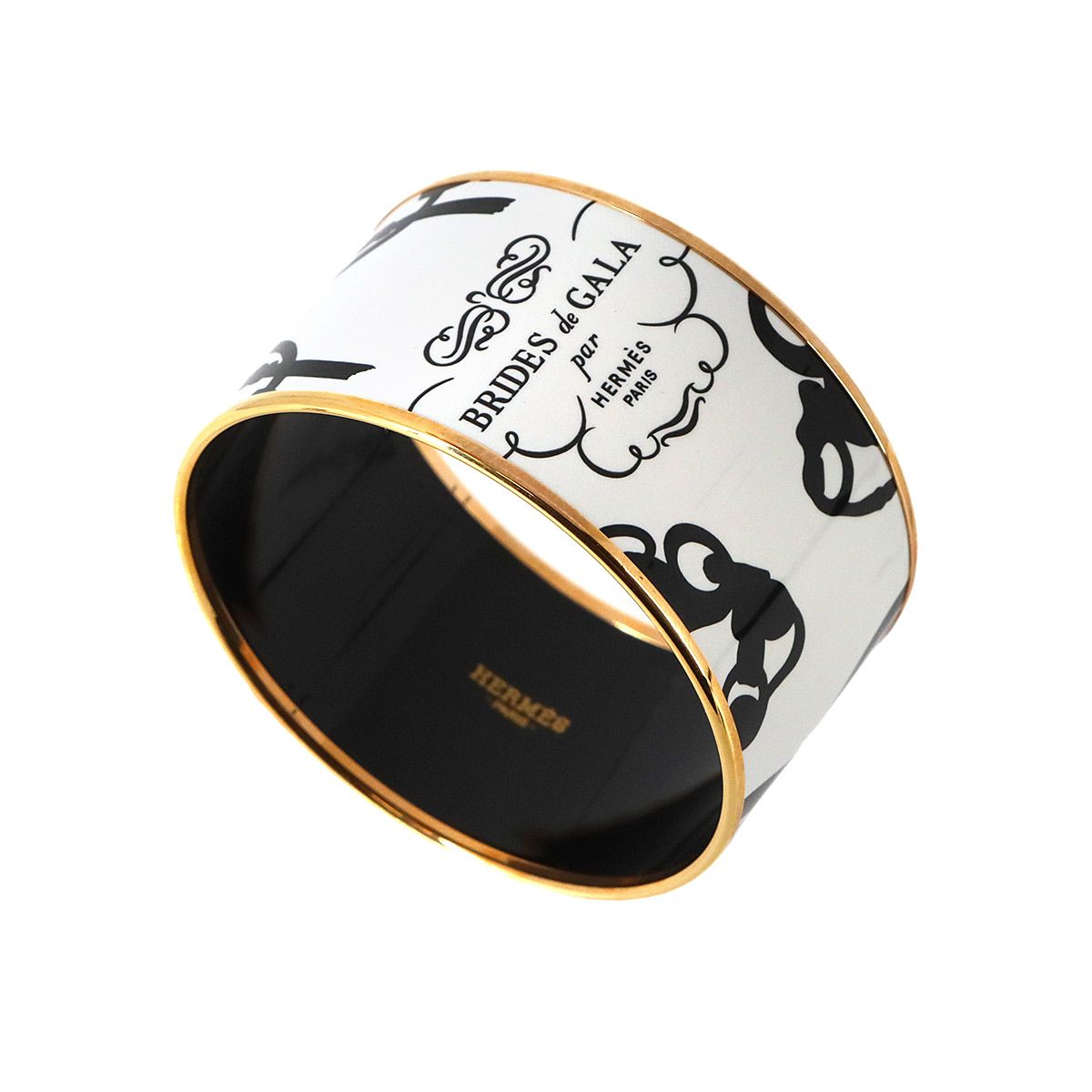 Hermes Enamel TGM Bangle Bracelet Black White Gold Email TGM — view 3
