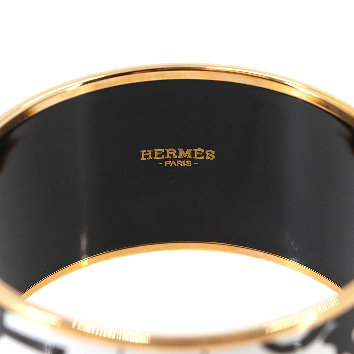 Hermes Enamel TGM Bangle Bracelet Black White Gold Email TGM — view 4