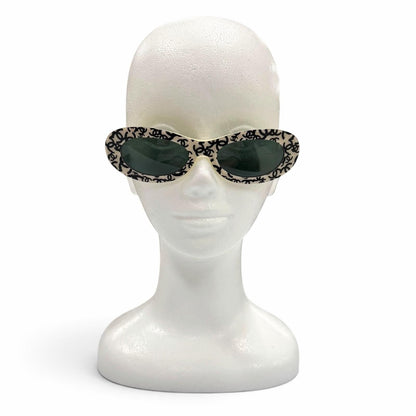 Chanel Vintage CC Logo All Over Print Oval Eyewear Sunglasses Ivory Black Demo — view 3