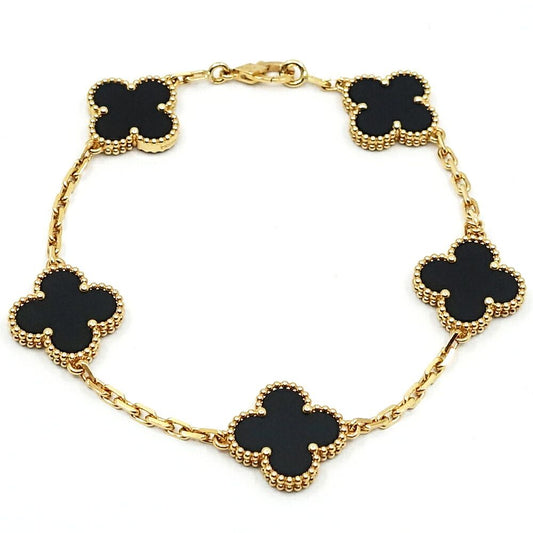 Van Cleef & Arpels Cleef&apels 18k Yellow Gold Vintage Alhambra Bracelet Onyx