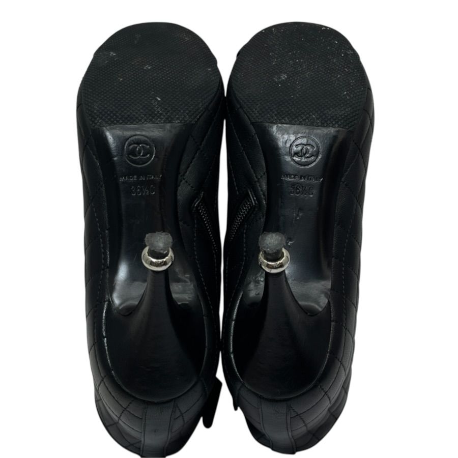 Chanel Short Boots CC Logo Quilted Lambskin Black Shoes Casual — view 8
