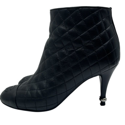 Chanel Short Boots CC Logo Quilted Lambskin Black Shoes Casual — view 6