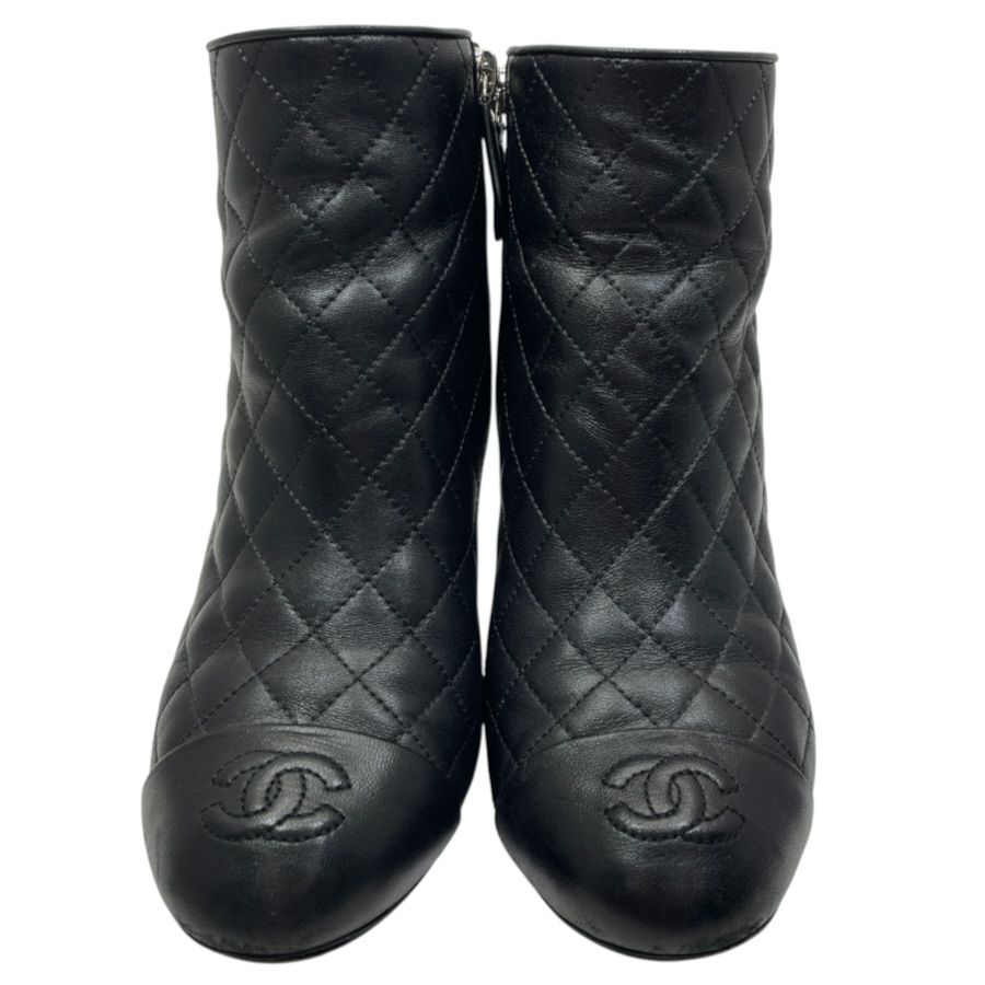 Chanel Short Boots CC Logo Quilted Lambskin Black Shoes Casual — view 2