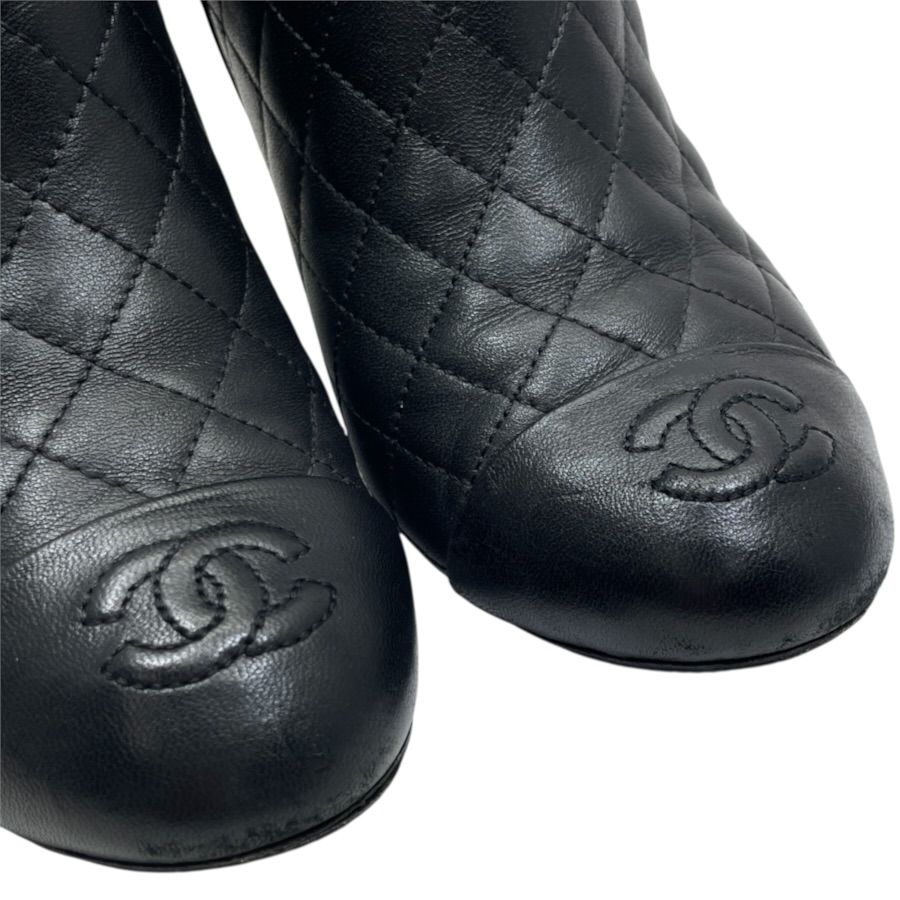 Chanel Short Boots CC Logo Quilted Lambskin Black Shoes Casual — view 3
