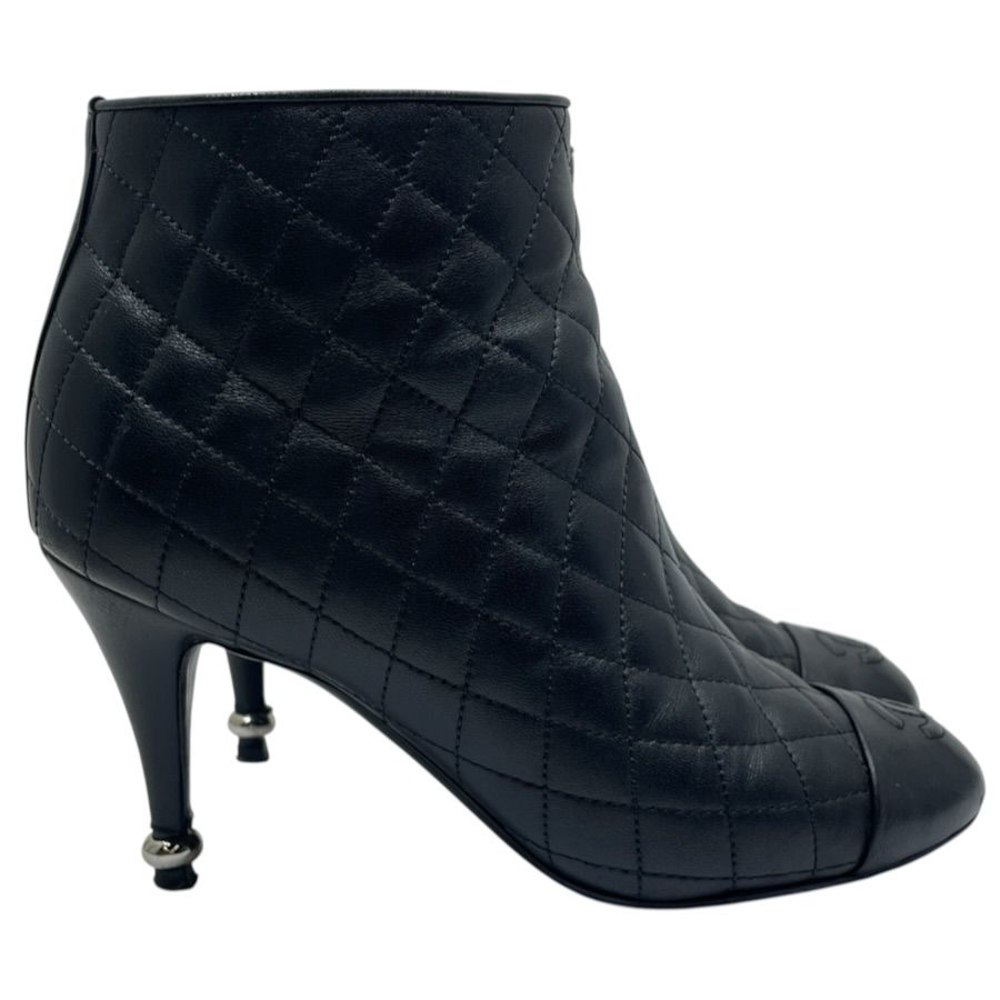 Chanel Short Boots CC Logo Quilted Lambskin Black Shoes Casual — view 4