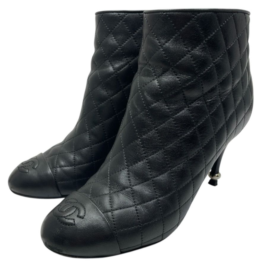 Chanel Short Boots CC Logo Quilted Lambskin Black Shoes Casual