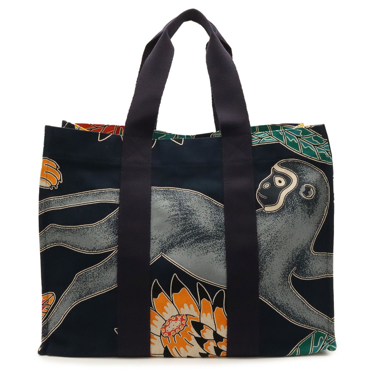 Hermes Tote Large Beach Shoulder Bag Savannah Dance Canvas Dark Navy Multicolor