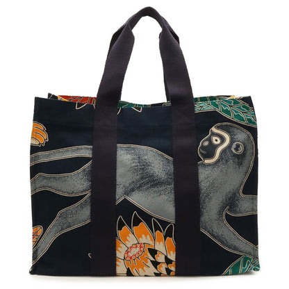 Hermes Tote Large Beach Shoulder Bag Savannah Dance Canvas Dark Navy Multicolor