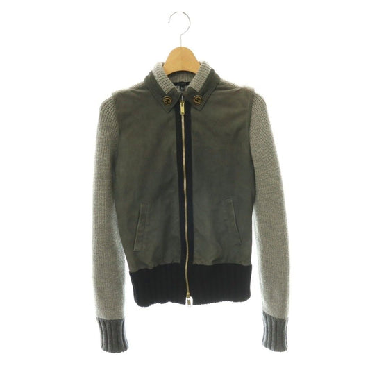 Gucci Jacket Sheep Leather Goat Knit Paneled Interlocking G Gray Charcoal XS