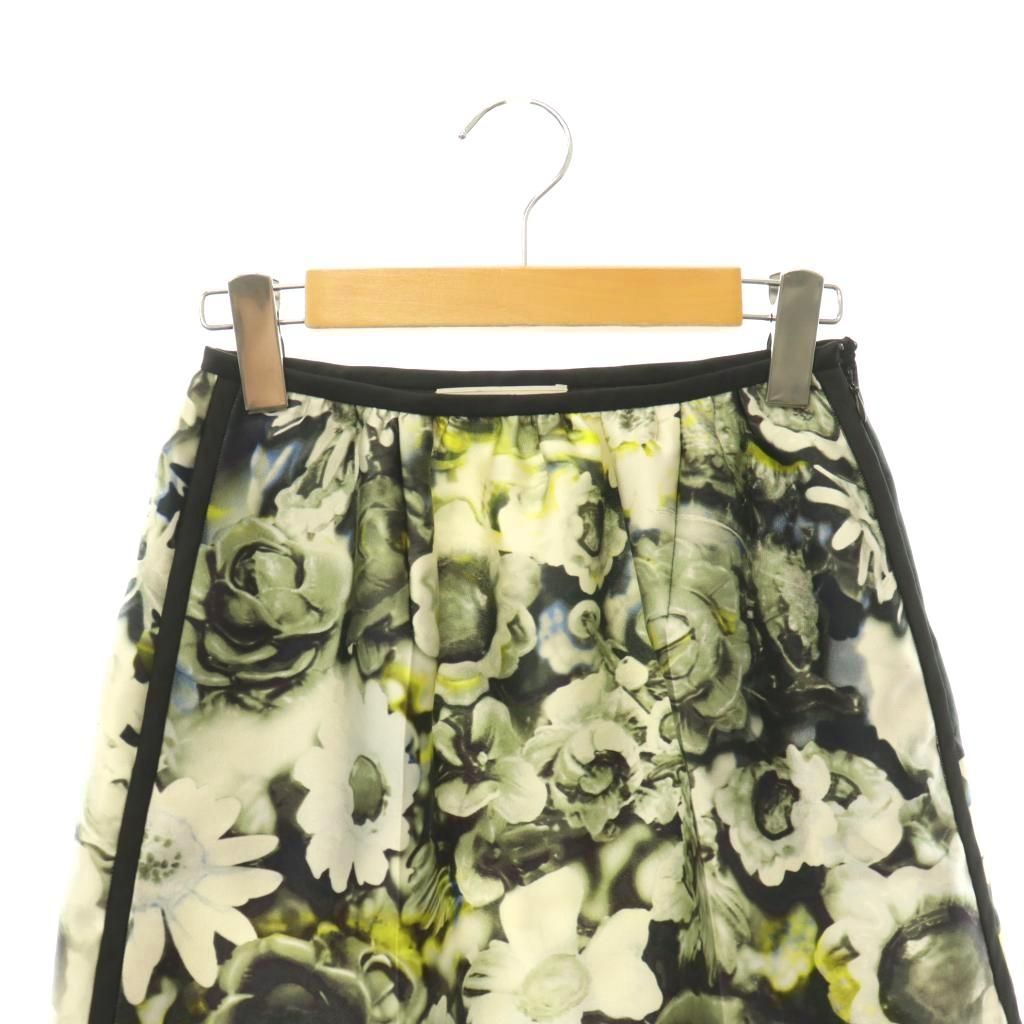Prada Silk Skirt Mini Flare Floral Pattern All Over Print Black Multicolor 38 — view 3