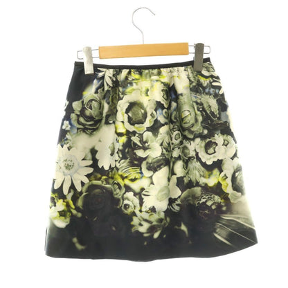 Prada Silk Skirt Mini Flare Floral Pattern All Over Print Black Multicolor 38 — view 2