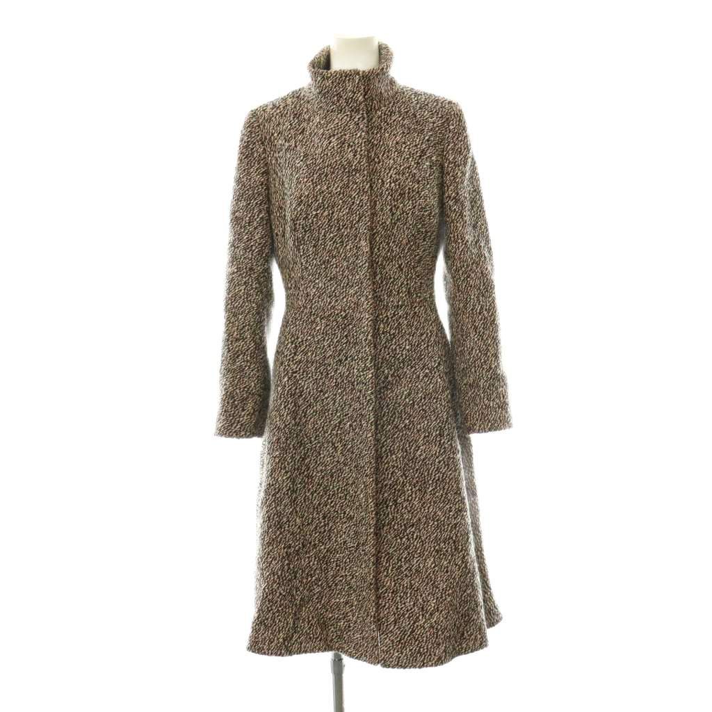 Prada Coat Wool Tweed Pattern Long Black Pink 38