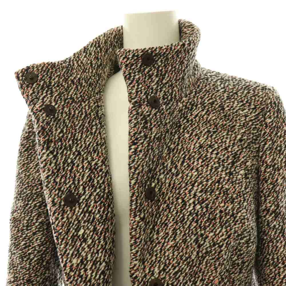Prada Coat Wool Tweed Pattern Long Black Pink 38 — view 6