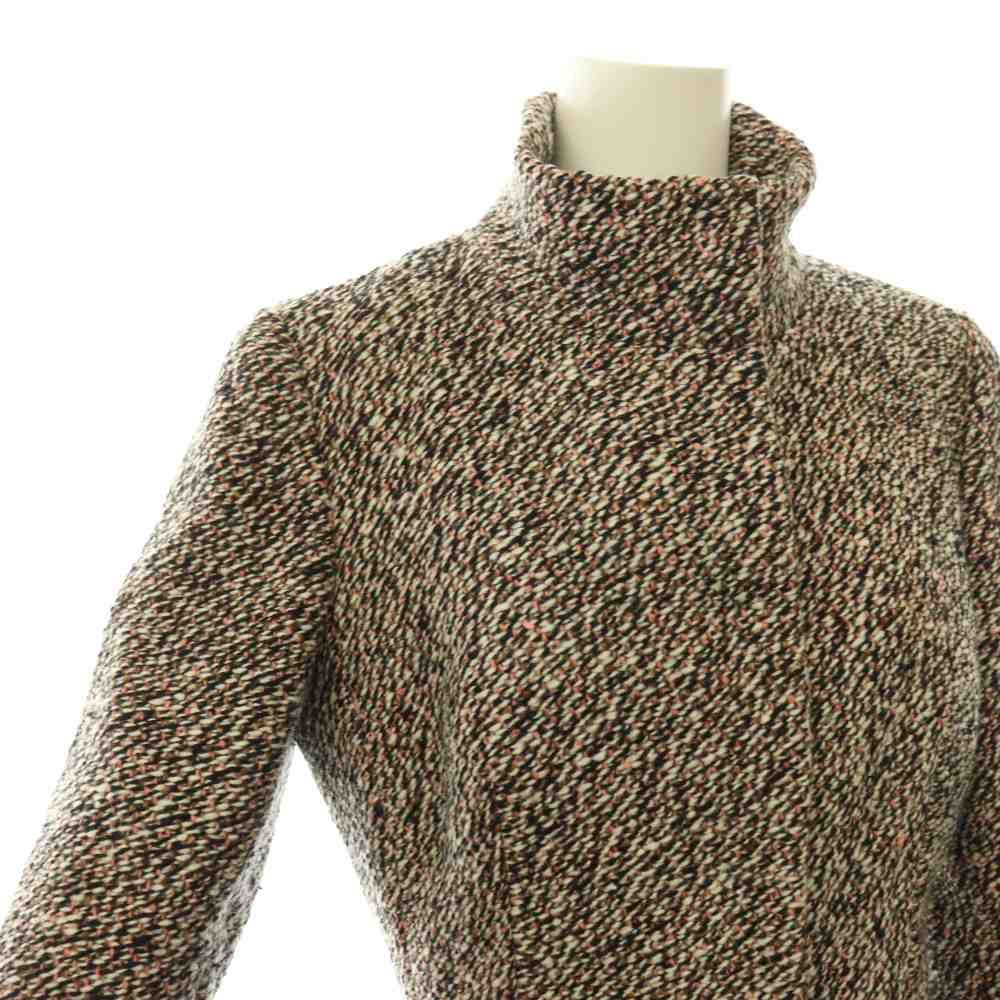 Prada Coat Wool Tweed Pattern Long Black Pink 38 — view 5