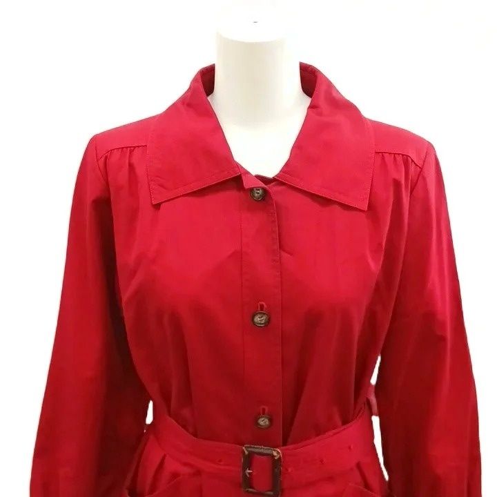 Saint Laurent Spring Coat with Collar Long Sleeve Belt Red — view 5