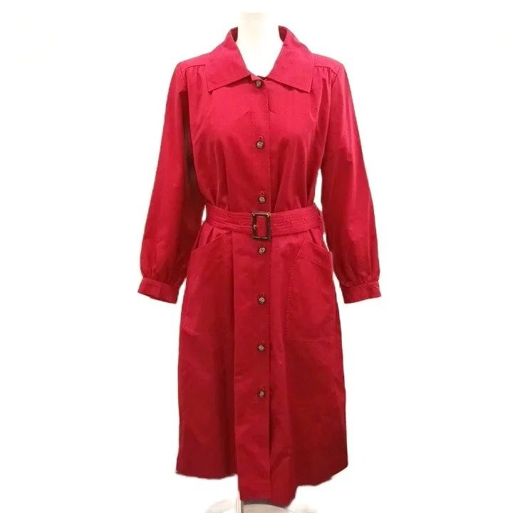 Saint Laurent Spring Coat with Collar Long Sleeve Belt Red