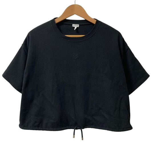 Loewe Anagram Embroidery Cropped Sweatshirt Short Sleeve Top Black and S
