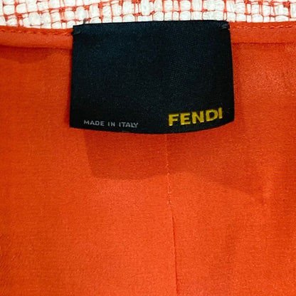 Fendi Tweed Collarless Jacket White Orange Stand Collar Spring Summer Fall 48 — view 6