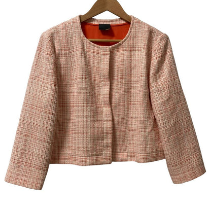 Fendi Tweed Collarless Jacket White Orange Stand Collar Spring Summer Fall 48
