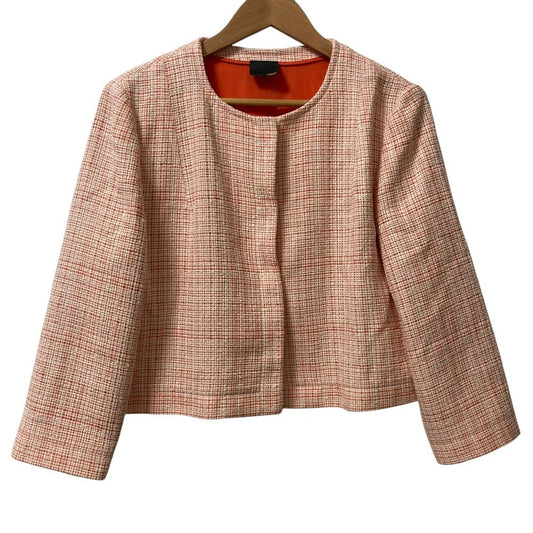 Fendi Tweed Collarless Jacket White Orange Stand Collar Spring Summer Fall 48