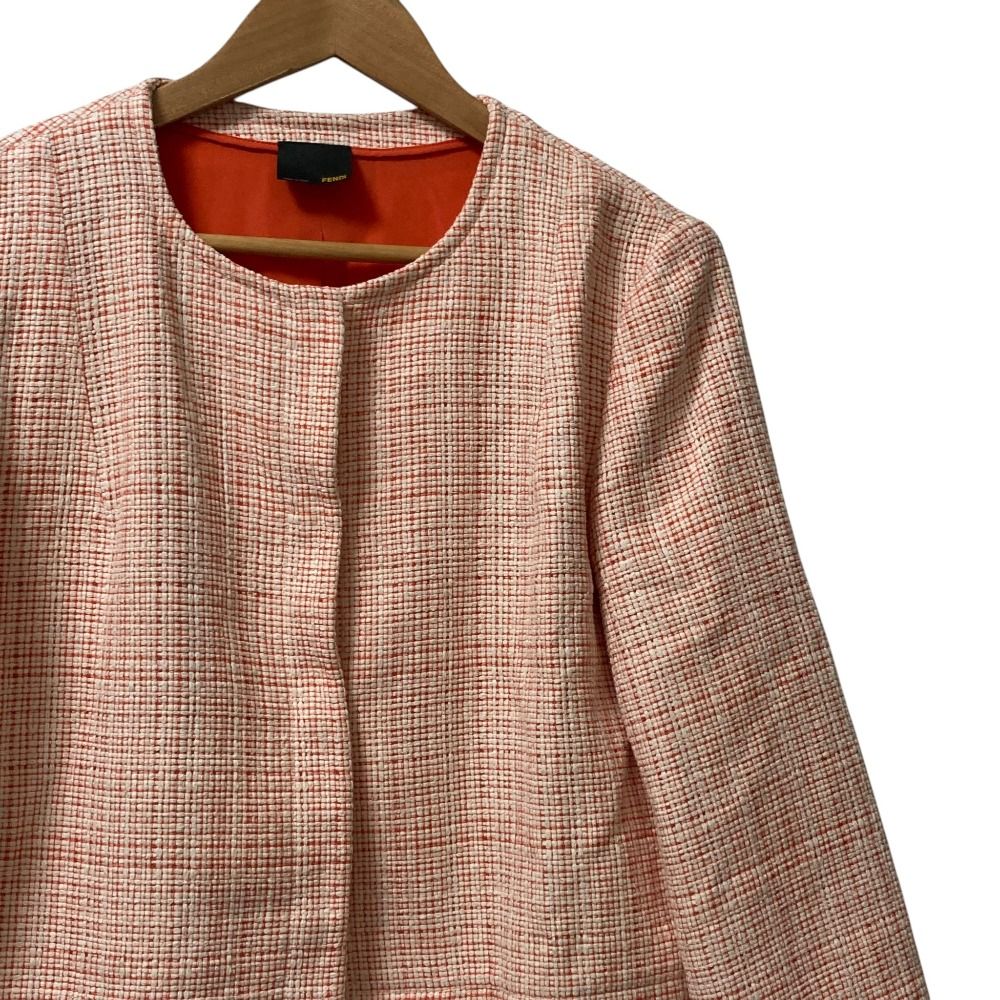 Fendi Tweed Collarless Jacket White Orange Stand Collar Spring Summer Fall 48 — view 2