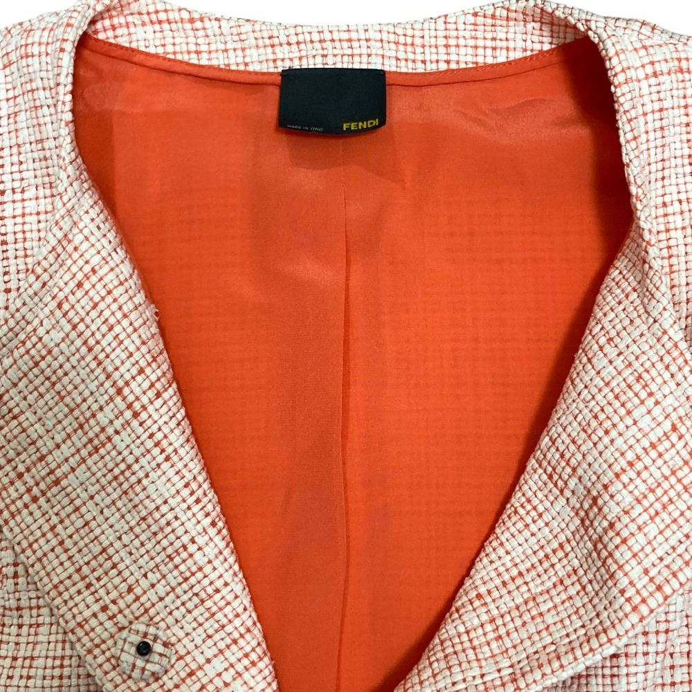 Fendi Tweed Collarless Jacket White Orange Stand Collar Spring Summer Fall 48 — view 5