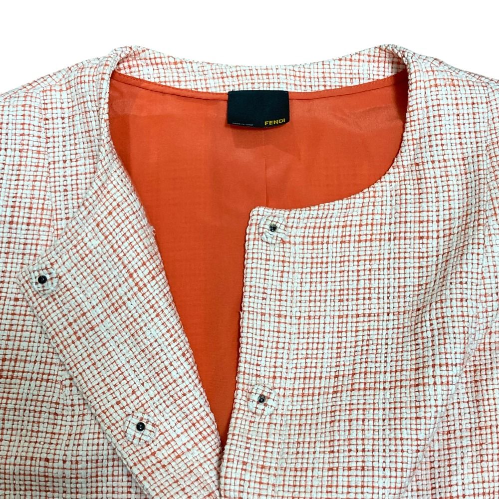 Fendi Tweed Collarless Jacket White Orange Stand Collar Spring Summer Fall 48 — view 4