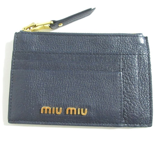 Miu Miu Madras Leather Coin Card Holder Navy Purse