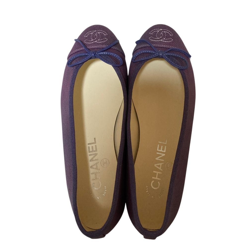 Chanel CC Logo Ribbon Ballerina Flat Pumps Ballet Shoes Purple Spring — view 4