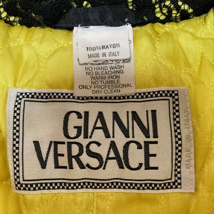 Versace Gianni Vintage Medusa Button Lace Padding Coat Black Yellow 42 — view 6