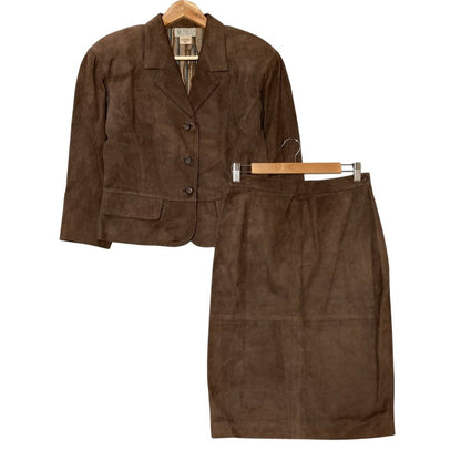 Gucci Vintage Lining Belt Pattern Deerskin Jacket Skirt Set Brown Set Spring 44