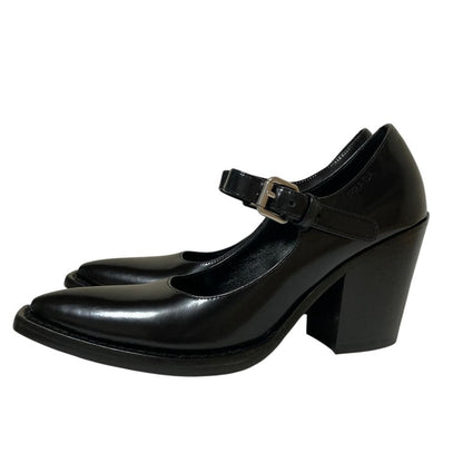 Prada Chunky Heel Mary Jane Leather Pumps Black Spring Summer Fall Winter — view 2