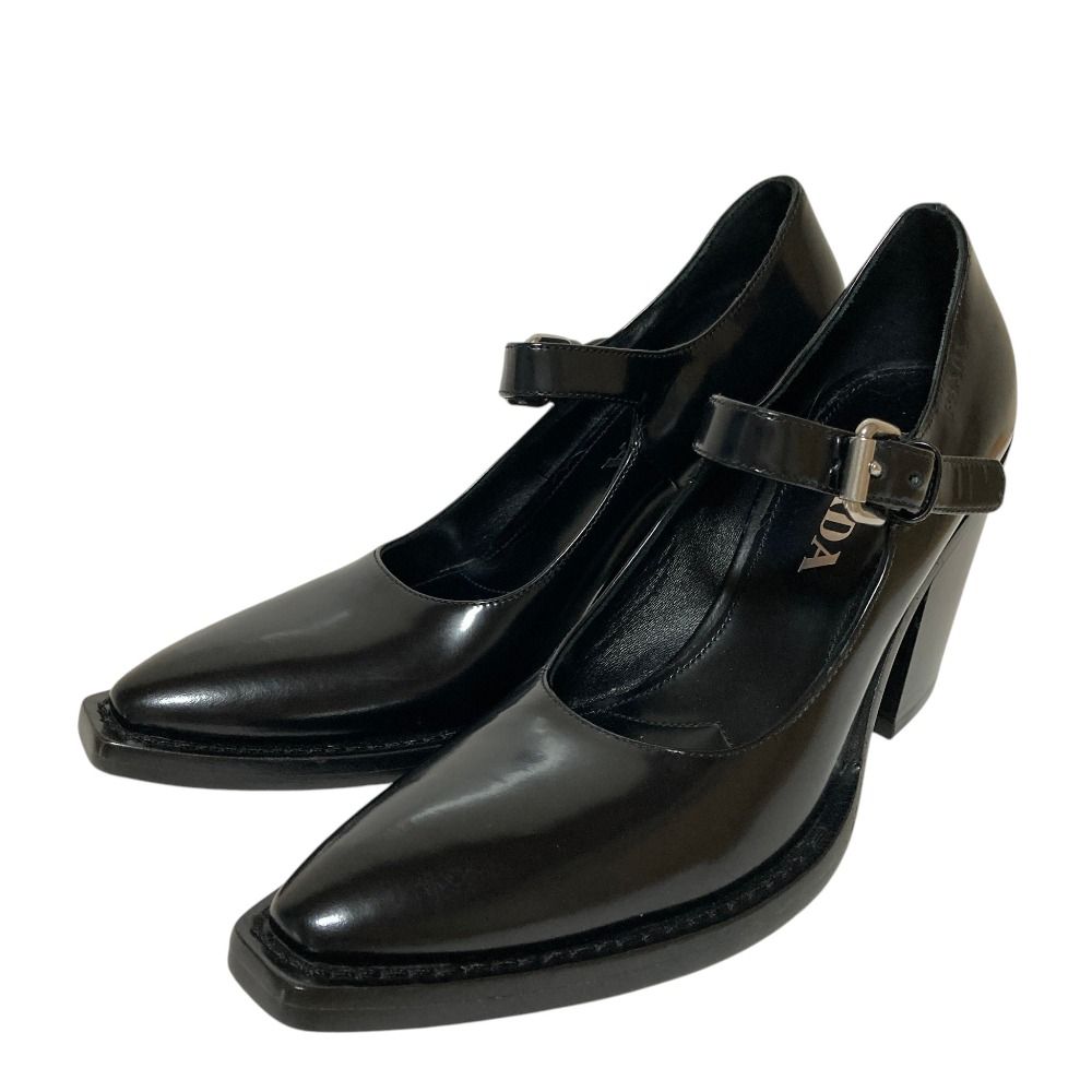 Prada Chunky Heel Mary Jane Leather Pumps Black Spring Summer Fall Winter