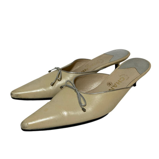 Chanel Ribbon Pointed Toe Sandals Ivory Spring Summer Fall Winter