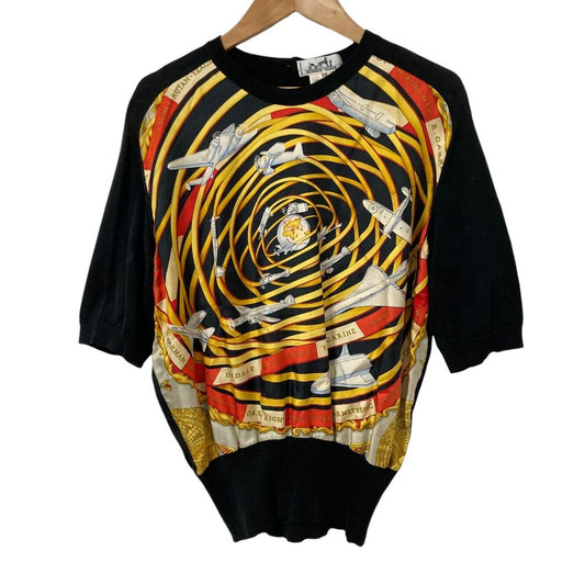 Hermes Dream Space Scarf Short Sleeve Knit Black Spring Summer Sweater 38