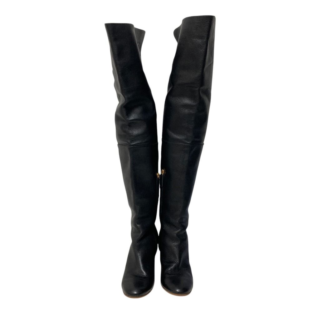 Chanel CC Logo Leather Knee High Boots Long Black Fall Winter — view 2