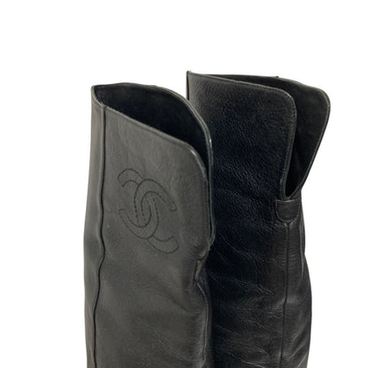 Chanel CC Logo Leather Knee High Boots Long Black Fall Winter — view 8