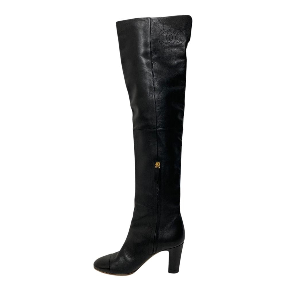 Chanel CC Logo Leather Knee High Boots Long Black Fall Winter — view 4