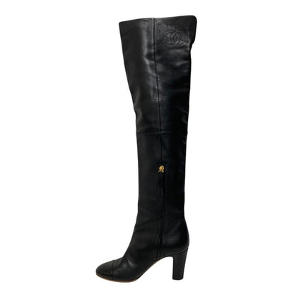 Chanel CC Logo Leather Knee High Boots Long Black Fall Winter — view 4