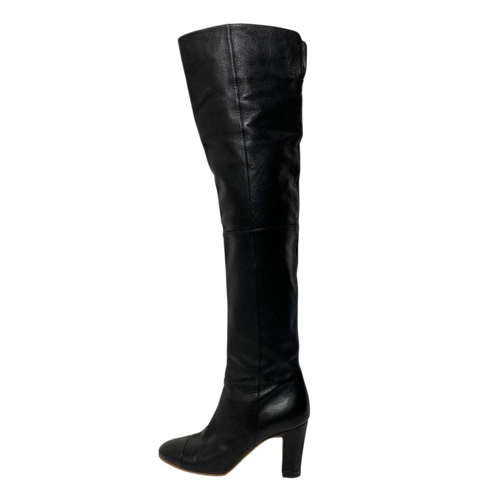 Chanel CC Logo Leather Knee High Boots Long Black Fall Winter — view 3