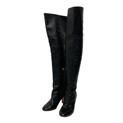 Chanel CC Logo Leather Knee High Boots Long Black Fall Winter