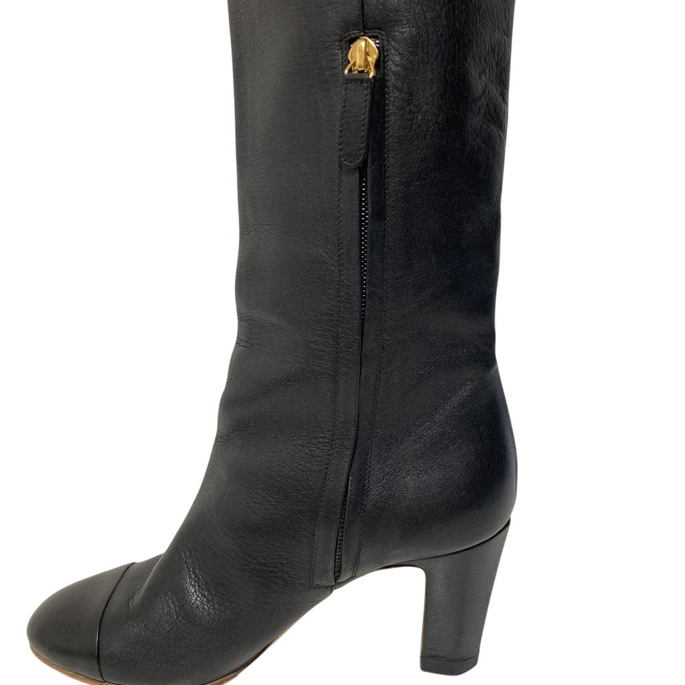 Chanel CC Logo Leather Knee High Boots Long Black Fall Winter — view 5