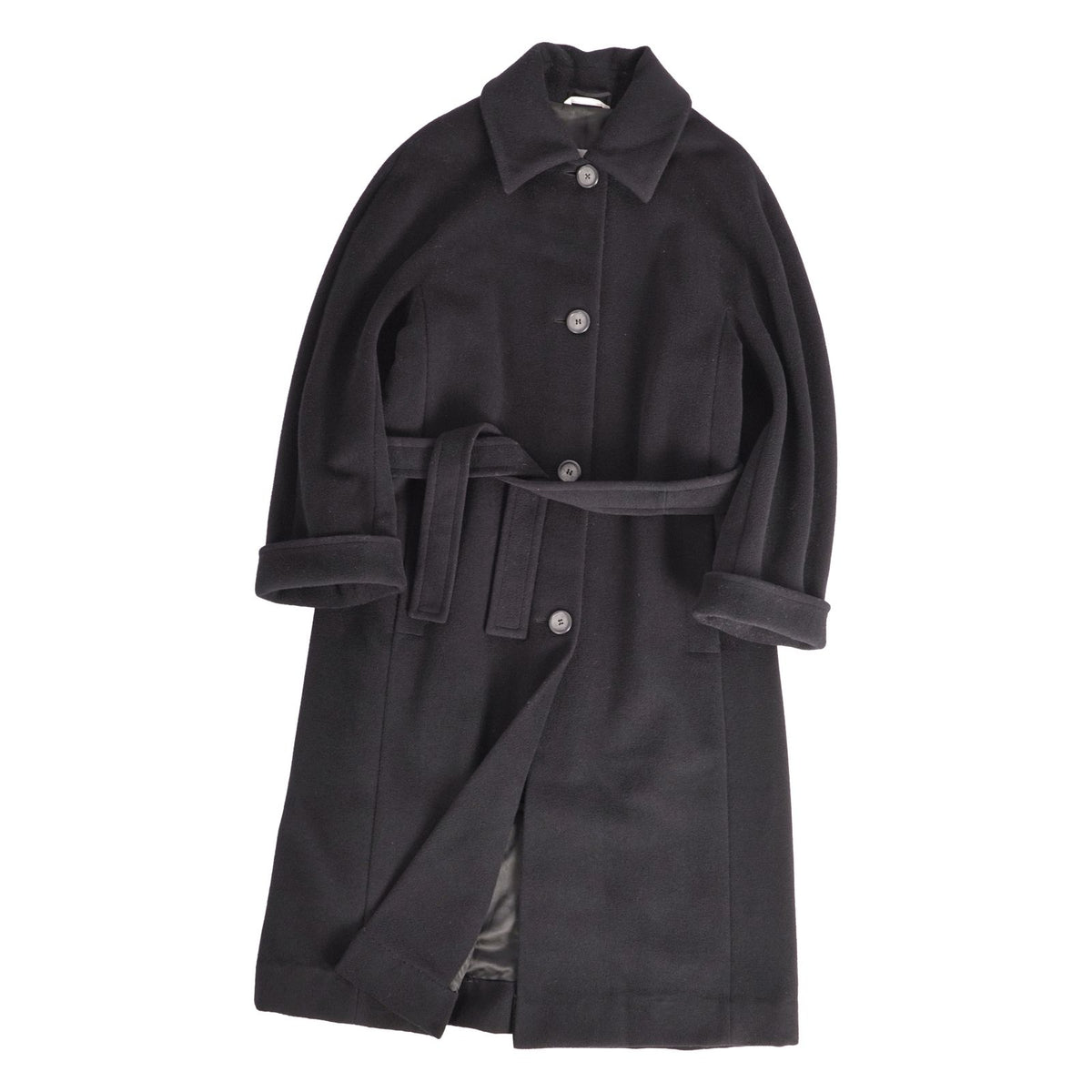 Max Mara Coat Long with Belt Wool Black
