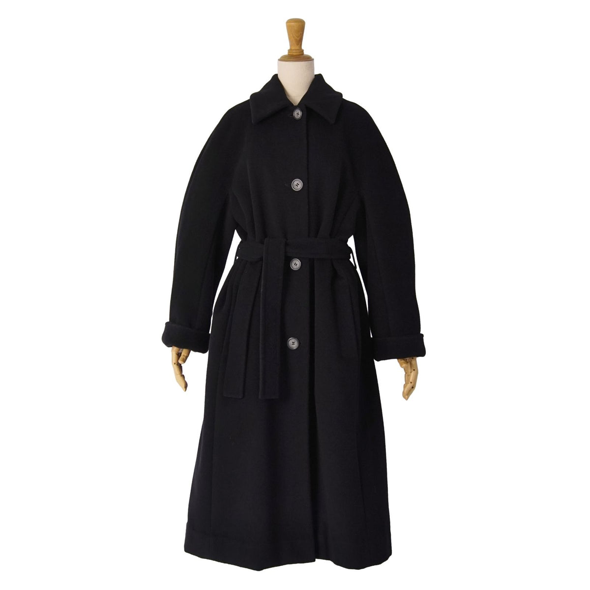 Max Mara Coat Long with Belt Wool Black — view 3