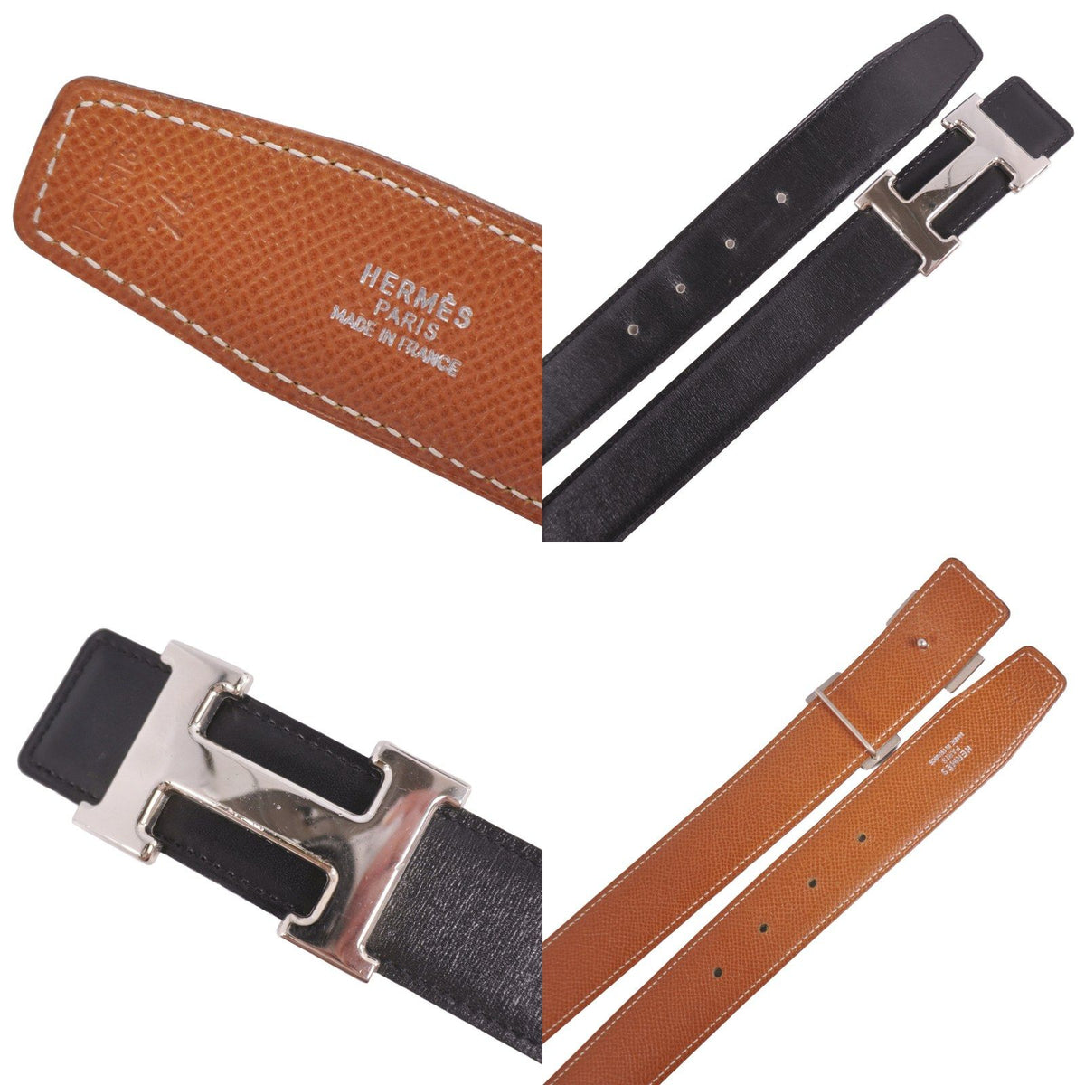 Hermes Vintage Belt Reversible H Logo Constance Buckle 74 Leather Black — view 5